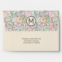 Custom Monogram & Text Travel Stamps Pattern
