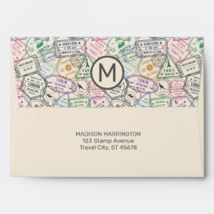 Custom Monogram & Text Travel Stamps Pattern Envelope
