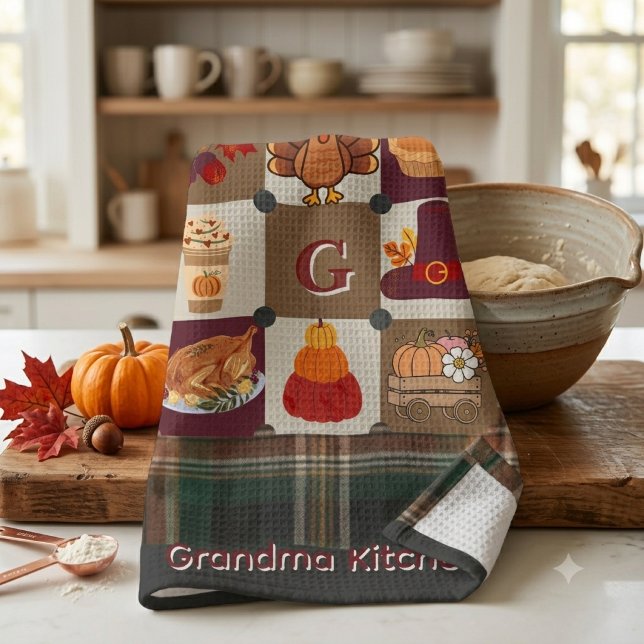 Custom Monogram Thanksgiving fall | Cosy Tea Towel (Creator Uploaded)