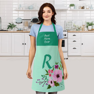 Custom Monogram Thanksgiving Floral Green Apron