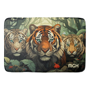 Custom Monogram Tigers Illustration Bath Mat