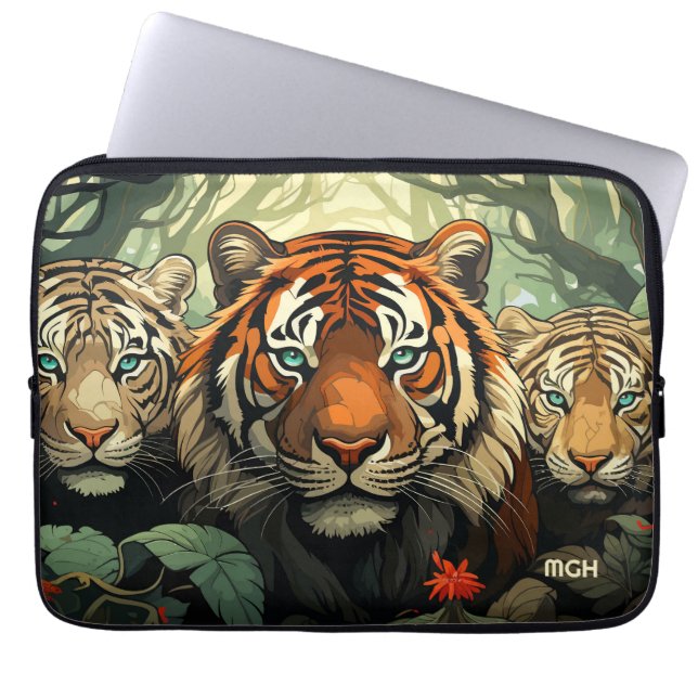 Custom Monogram Tigers Illustration Laptop Sleeve (Front)