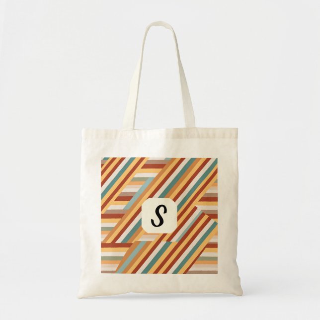 Custom Monogram Tote Bag | Modern Retro 70s  (Front)