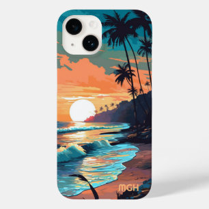 Custom Monogram Tropical Beach Sunset Case-Mate iPhone 14 Case