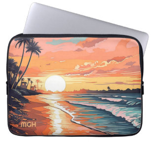 Custom Monogram Tropical Beach Sunset Laptop Sleeve