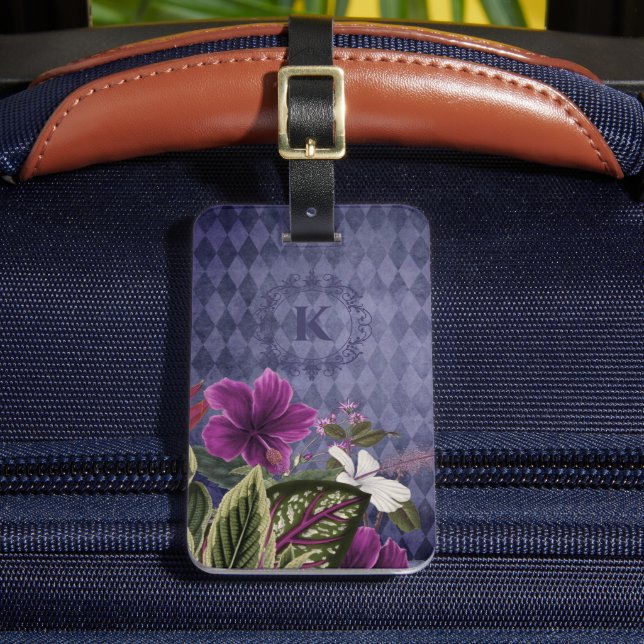 Custom Monogram Tropical Floral  Luggage Tag (Front Insitu 2)