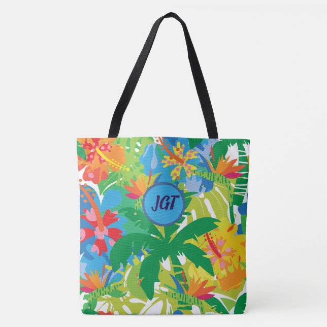 Custom Monogram Tropical Forest Tote Bag (Front)