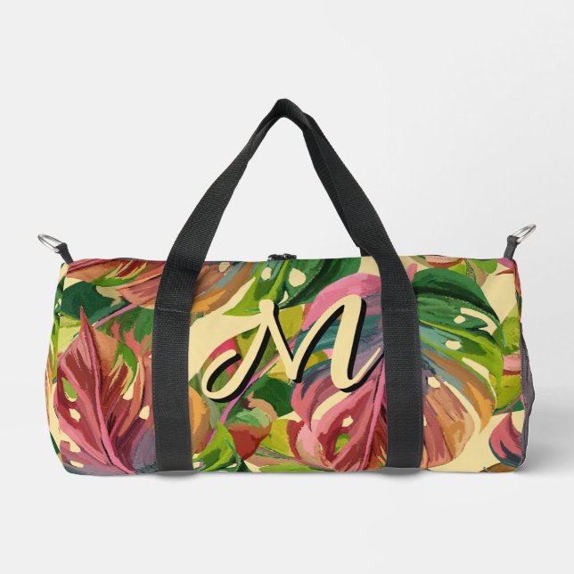 Custom Monogram Tropical Leaves Colourful  Duffle Bag (Front)