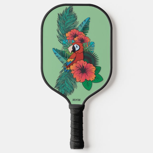 Custom Monogram Tropical Parrot Pickleball Paddle (Front)