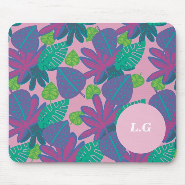 Custom monogram tropical pink colourful modern  mouse pad (Front)
