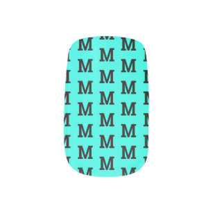 Custom monogram turquoise blue Minx Nail Art wraps