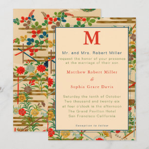 Custom Monogram Vintage Japanese Floral Wedding Invitation