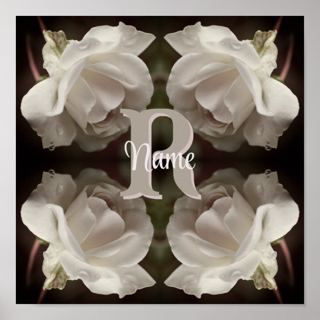 Custom Monogram Vintage Roses Personalised Poster (Front)