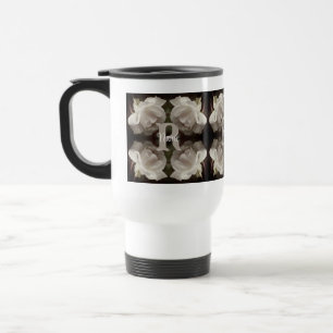 Custom Monogram Vintage Roses Personalised Travel Mug