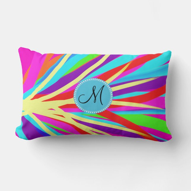 Custom Monogram Vivid Colour Paint Brush Strokes Lumbar Cushion (Front)
