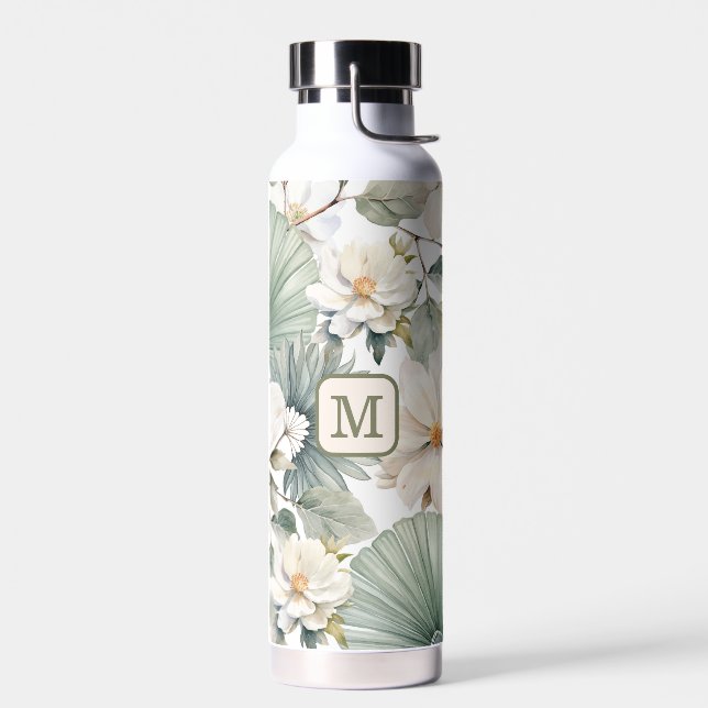 Custom Monogram Watercolor Floral Water Bottle (Left)