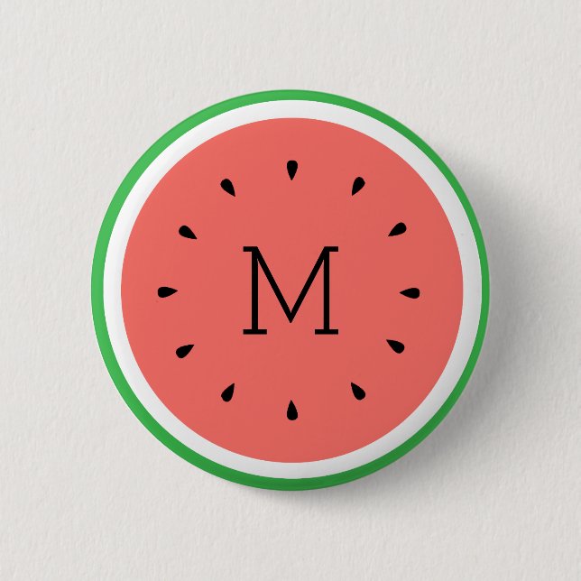 custom monogram watermelon 6 cm round badge (Front)