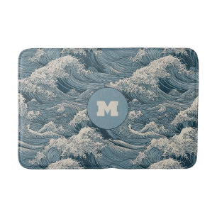 Custom Monogram Waves Pattern Bath Mat