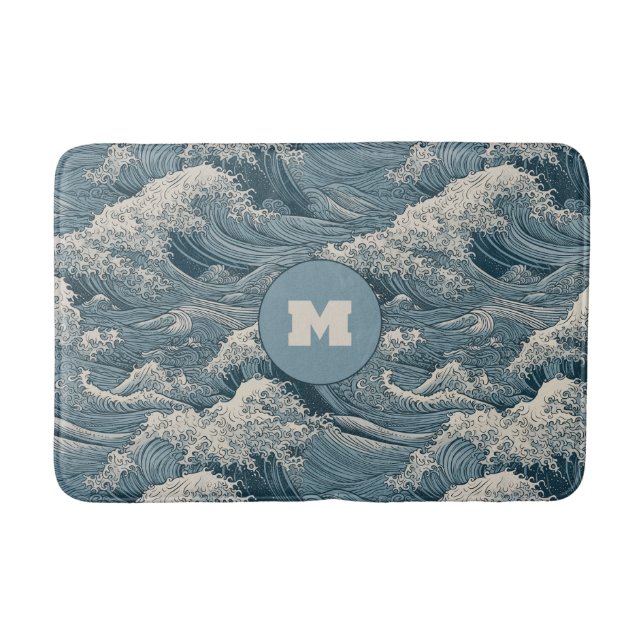 Custom Monogram Waves Pattern Bath Mat (Front)