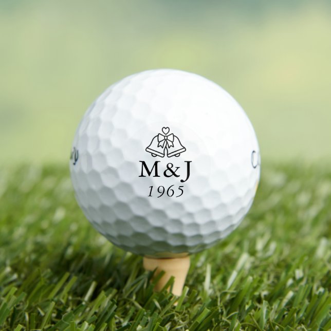 Custom Monogram Wedding Bells Anniversary Date Golf Balls (Insitu Tee)