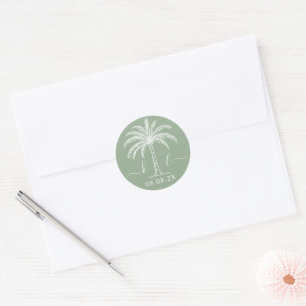 Custom Monogram Wedding Logo Palm Tree Classic Round Sticker
