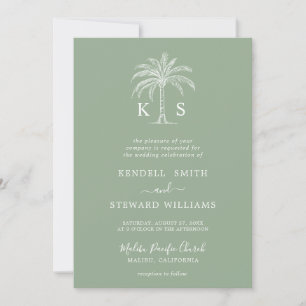 Custom Monogram Wedding Logo Palm Tree Invitation