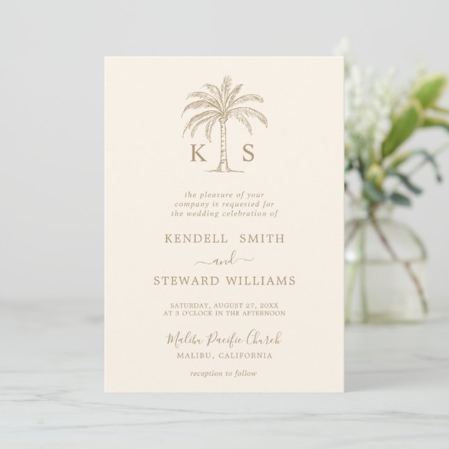 Custom Monogram Wedding Logo Palm Tree Invitation (Standing Front)