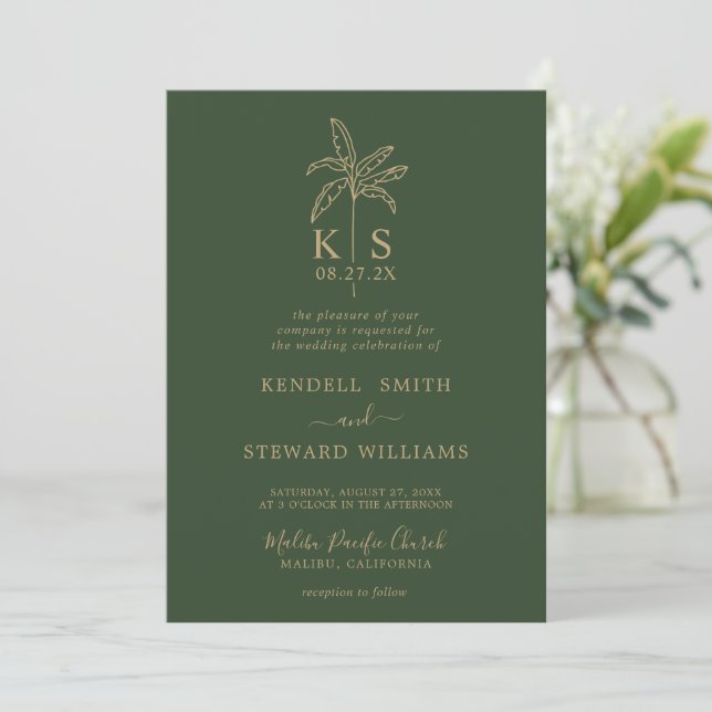 Custom Monogram Wedding Logo Palm Tree Invitation (Standing Front)