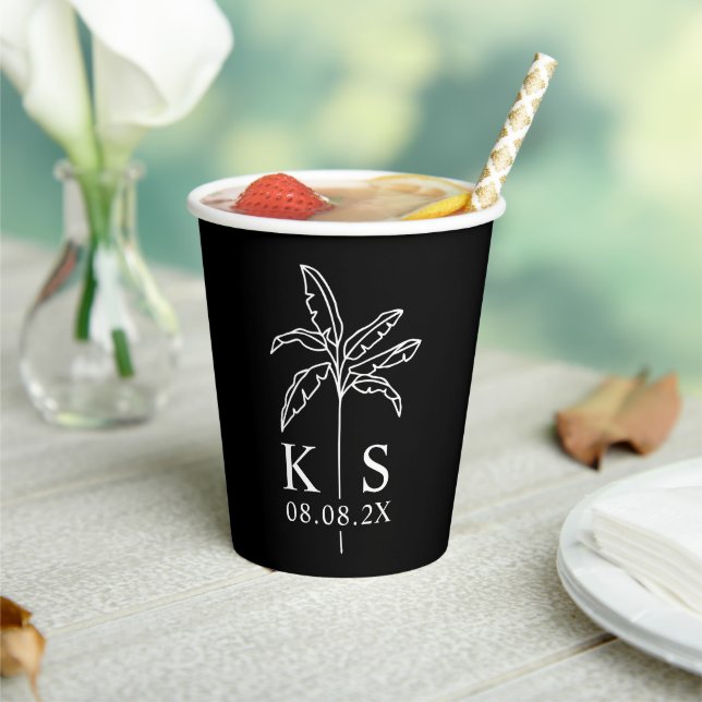 Custom Monogram Wedding Logo Palm Tree Paper Cups (Insitu)