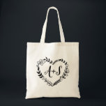 Custom Monogram Wedding Logo With Heart Wreath Tote Bag<br><div class="desc">Custom Monogram Wedding Logo With Heart Wreath ,  Save The Date</div>