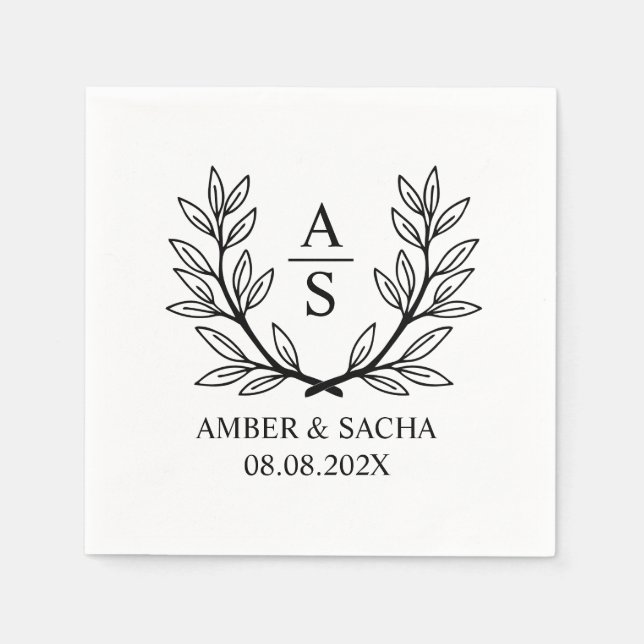 Custom Monogram Wedding Logo With Wreath Napkin (Front)