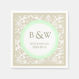 Custom Monogram Wedding Napkin Beige Mint Damask