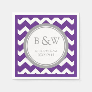 Custom Monogram Wedding Napkin Plum Grey Chevron