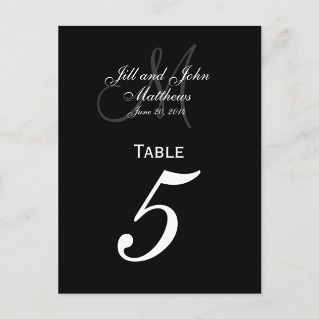 Custom Monogram Wedding Table Number Cards (Front)
