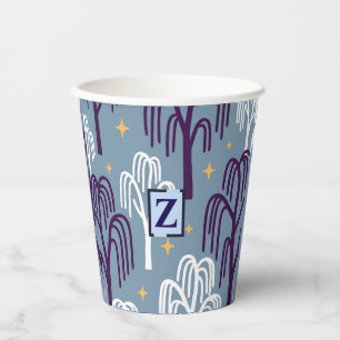 Custom Monogram Willow Tree Blue Paper Cups
