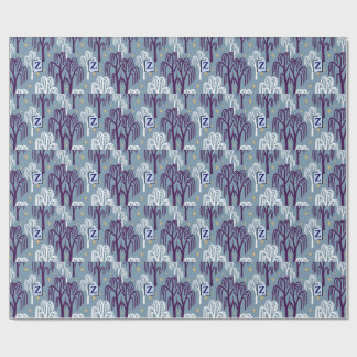 Custom Monogram Willow Tree Blue Wrapping Paper