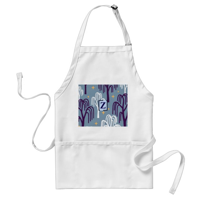 Custom Monogram Willow Tree Pattern Blue Adult  Standard Apron (Front)