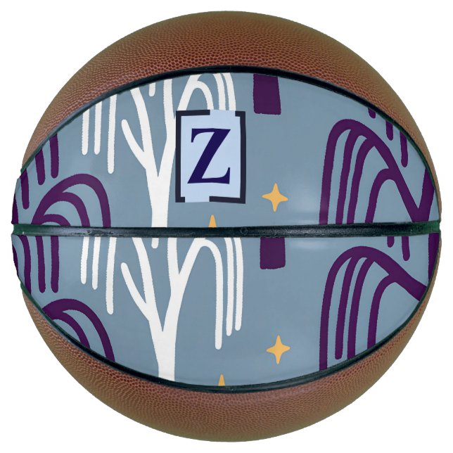 Custom Monogram Willow Tree Pattern Blue Basketbal Basketball (Front)