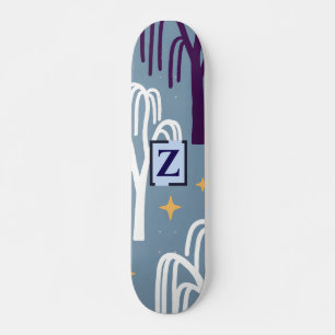 Custom Monogram Willow Tree Pattern Blue Skateboard