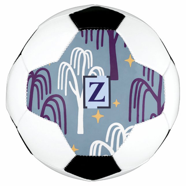 Custom Monogram Willow Tree Pattern Blue  Soccer Ball (Front)