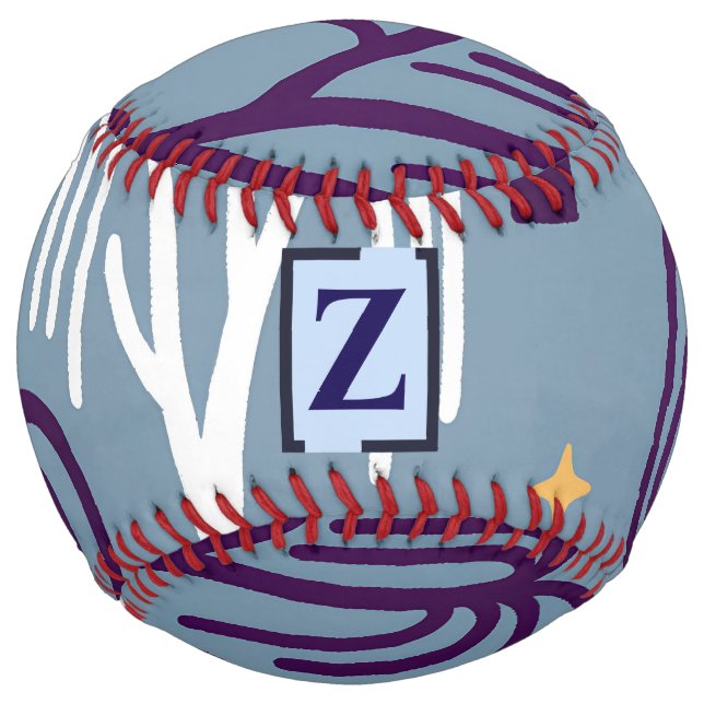 Custom Monogram Willow Tree Pattern Blue Softball (Front)