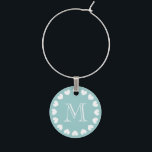 Custom monogram wine charms with hearts<br><div class="desc">Custom monogram wine charms with hearts. Teal blue or customisable background colour. Simple personalised wine charms for glasses. Also great for Christmas and other occasions.</div>