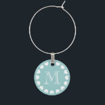 Custom monogram wine charms with hearts<br><div class="desc">Custom monogram wine charms with hearts. Teal blue or customisable background colour. Simple personalised wine charms for glasses. Also great for Christmas and other occasions.</div>