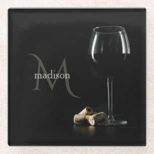 Custom Monogram "Wine Glass" glass coaster