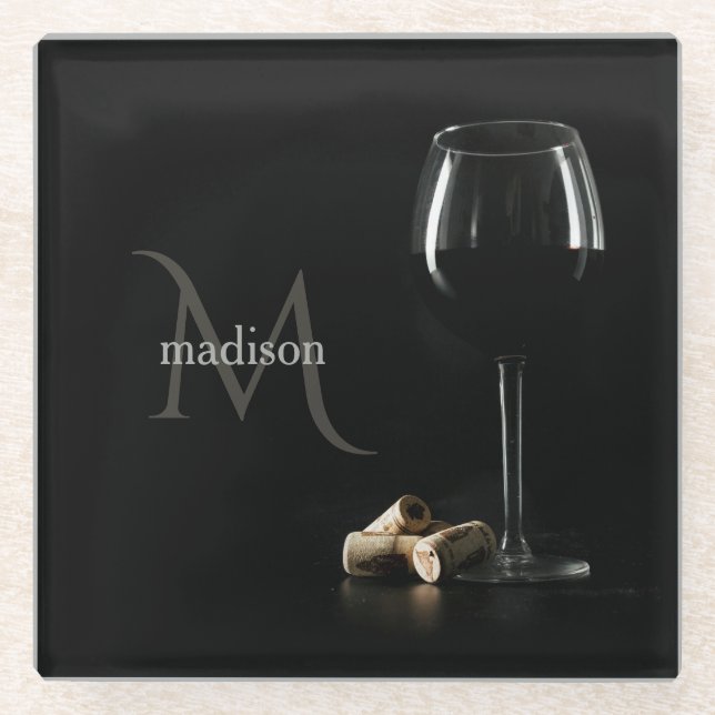 Custom Monogram "Wine Glass" glass coaster (Front)