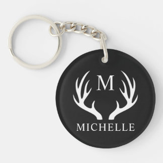 Custom Monogram with Black White Deer Antler Key Ring