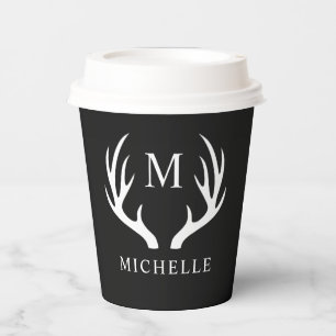 Custom Monogram with Black White Deer Antler Paper Cups