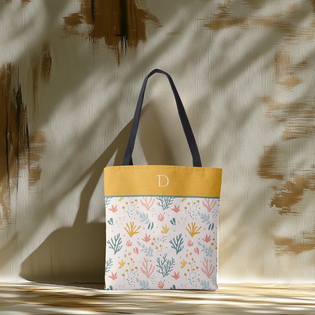 Custom Monogram with Colourful Botanical Pattern Tote Bag (Creator Uploaded)