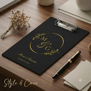Custom Monogram With Couple Name Floral Stylish Clipboard