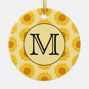 Custom Monogram, with Yellow Sunflowers. Ceramic Tree Decoration